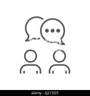 Gruppo di persone e icona della chat. Lavoro di squadra, fumetto vocale, persona parlante delineato icone vettoriali. Illustrazione Vettoriale