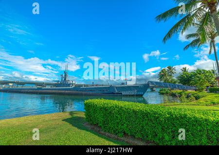 Il sottomarino USS Bowfin SS-287. Monumento storico di Pearl Harbor, monumento storico nazionale e patriottico dell'attacco giapponese nella guerra mondiale Foto Stock