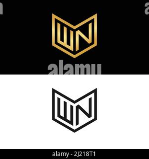 vettore di disegno del logo wn con lettera iniziale dorata Illustrazione Vettoriale