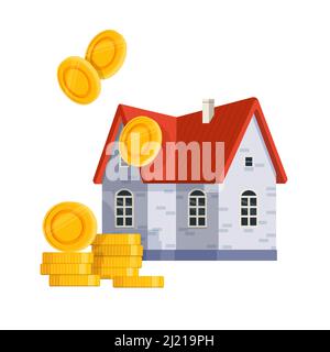 Casa con una pila di monete d'oro Illustrazione Vettoriale