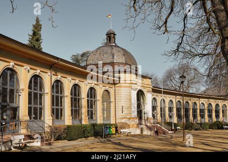 Il locale pompe a Bad Harzburg, bassa Sassonia, Germania. Punto di riferimento nel centro storico della città termale nelle montagne di Harz. Foto Stock