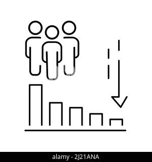 Icona di riduzione della popolazione, illustrazione isolata per grafica e web design. Semplice simbolo piatto. Illustrazione Vettoriale