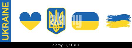 Set di simboli del paese indipendente dell'Ucraina su sfondo bianco - illustrazione vettoriale Illustrazione Vettoriale
