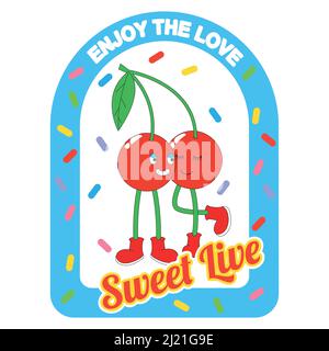 Bella coppia di cartone animato ciliegia, ragazzo e ragazza. Illustrazione Vettoriale