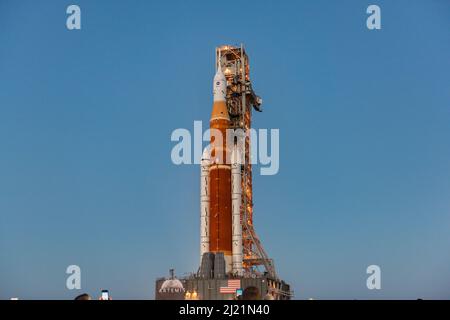 Lancio del Rocket del sistema di lancio spaziale della NASA Foto Stock