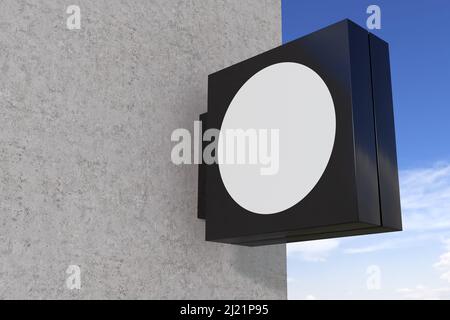 Cartello con la dicitura vuota rotonda illuminata Mockup Lightbox montato sul muro di cemento. 3D rendering Foto Stock