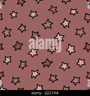 Modello vettoriale senza cuciture per bambini con stelle disegnate a mano. Stelle per la carta da parati e l'acquazzone del bambino. Illustrazione vettoriale per i bambini nei colori calmi. Illustrazione Vettoriale