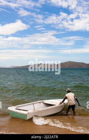 Barche da pesca a Playa Cochaima, Santa Fe - Venezuela Foto Stock