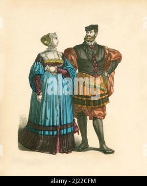 Coppia Noble tedesca, primo terzo del 16th secolo, Illustrazione, la Storia del Costume, Braun & Schneider, Monaco, Germania, 1861-1880 Foto Stock