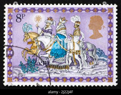 GRAN BRETAGNA - CIRCA 1979: Un francobollo stampato in Gran Bretagna mostra tre Re dopo Star, Natale, circa 1979 Foto Stock