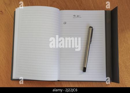 Scrivere con una penna stilografica, in un blocco note / giornale Foto Stock