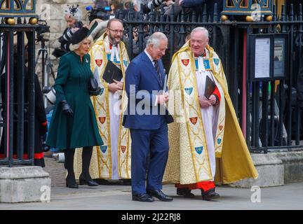 Londra, Regno Unito. 29th Mar 2022. Il Duca e la Duchessa di Cornovaglia, al Memorial Service per il Principe Filippo all'Abbazia di Westminster. Credit: Mark Thomas/Alamy Live News Foto Stock