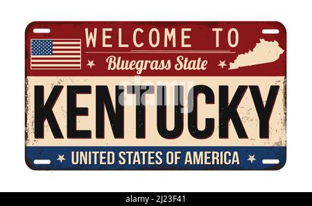 Benvenuto al Kentucky vintage arrugginito targa su sfondo bianco, illustrazione vettoriale Illustrazione Vettoriale