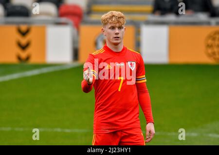 Newport, Galles. 29 marzo 2022. Samuel Pearson of Wales U21 durante la partita UEFA European Under-21 Championship Qualifier Group e tra il Galles U21 e la Bulgaria U21 alla Rodney Parade di Newport, Galles, Regno Unito, il 29 marzo 2022. Credit: Duncan Thomas/Majestic Media. Foto Stock