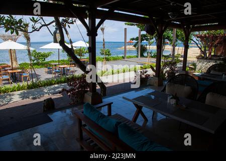 Vista del Griya Santrian Hotel a Sanur, Bali, Indonesia. Foto Stock