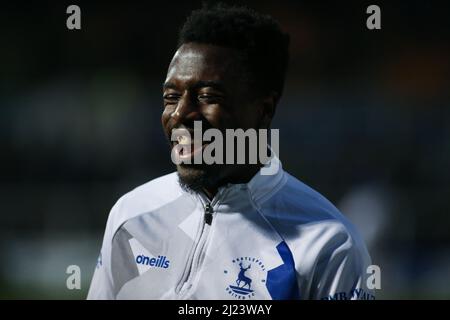 HARTLEPOOL, REGNO UNITO. MAR 29th Hartlepool United's Timi Odusina durante la partita della Sky Bet League 2 tra Hartlepool United e Mansfield Town a Victoria Park, Hartlepool martedì 29th marzo 2022. (Credit: Michael driver | MI News) Credit: MI News & Sport /Alamy Live News Foto Stock