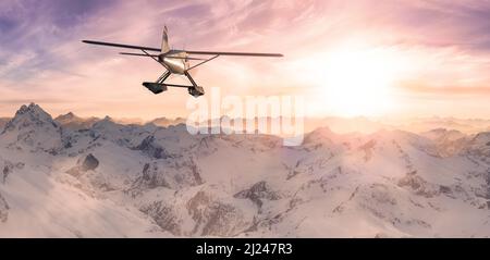 Vista panoramica aerea del paesaggio delle Montagne Rocciose canadesi con volo in idrovolante Foto Stock