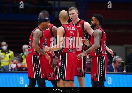 Milano, Italia. 29th Mar 2022. AX Armani Exchange Olimpia Milano team durante AX Armani Exchange Milano vs Bayern Monaco, Basketball Eurolega Championship a Milano, marzo 29 2022 Credit: Independent Photo Agency/Alamy Live News Foto Stock