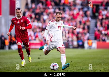 Copenaghen, Danimarca. 29th Mar 2022. Christian Eriksen (10) della Danimarca ha visto durante il calcio amichevole tra Danimarca e Serbia al Parken a Copenhagen. (Photo Credit: Gonzales Photo/Alamy Live News Foto Stock