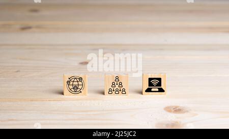 Blocchi di legno con simbolo del concetto di globalizzazione Foto Stock