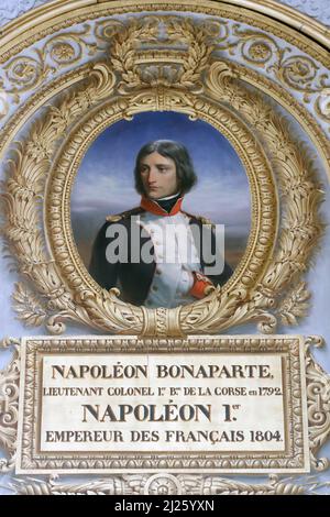 Dipinto di tela ad olio ritratto di Napoleone Bonaparte come tenente colonnello della Guardia Nazionale corsa di Henri Felix Emmanuel Philippoteaux. Foto Stock