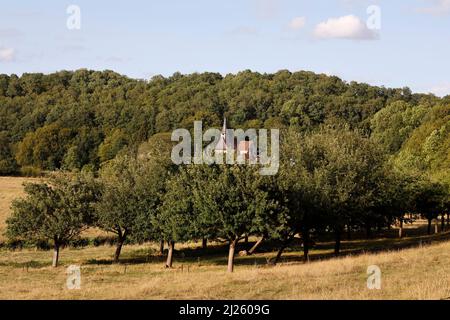 Champignolles villaggio nella valle Risle, Normandia, Francia Foto Stock