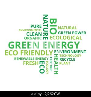 Green Power word cloud, molto testo sulle energie rinnovabili Illustrazione Vettoriale