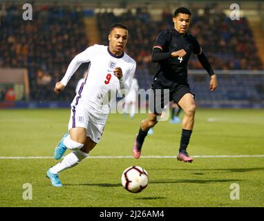 COLCHESTER, Regno Unito, MARZO 29: Cameron Archer of England U20 durante Under 20 Internazionale tra Inghilterra Under 20 e Germania Under 20 al Foto Stock