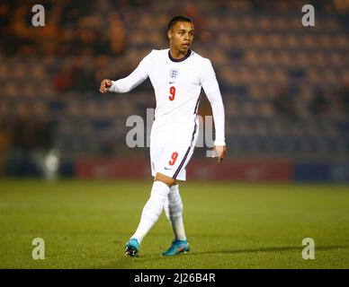 COLCHESTER, Regno Unito, MARZO 29:Cameron Archer of England U20 durante Under 20 Internazionale tra Inghilterra Under 20 e Germania Under 20 al Foto Stock