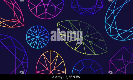 Gemme sfondo. Illustrazione vettoriale del neon incandescente astratto colorato gemme diverse per il vostro disegno Illustrazione Vettoriale
