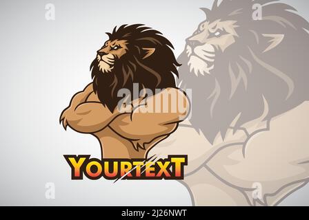 Logo Lion Esports Sport Mascot personaggio Design Vector Cartoon Illustrazione Vettoriale