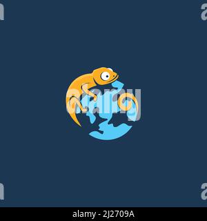 Logo Chameleon e Earth o design a icone Illustrazione Vettoriale