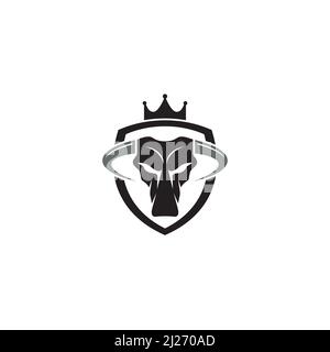 Toro cranio, corona e scudo logo / icona design Illustrazione Vettoriale