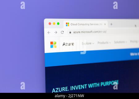 Ostersund, Svezia - 10 febbraio 2022 Microsoft Azure homepage. Microsoft Azure è un servizio di cloud computing creato da Microsoft. Foto Stock