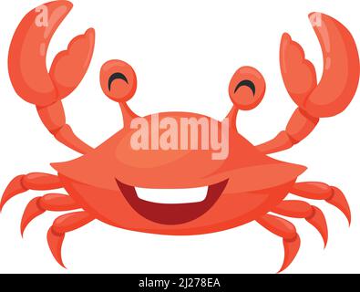 Personaggio granchio ridente. Cartoon rosso mare cibo animale isolato su sfondo bianco Illustrazione Vettoriale