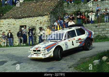 Henri Toivonen (fin) Sergio Crresto (USA) Lancia Delta S4 GrB Martini Racing Foto Stock