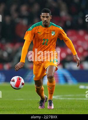 Sebastien Haller della Costa d'Avorio durante la partita internazionale amichevole al Wembley Stadium di Londra. Data foto: Martedì 29 marzo 2022. Foto Stock