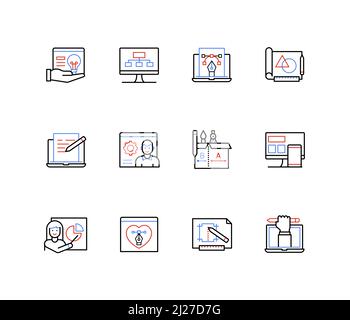 Tecnologia di disegno grafico in linea - icone di linea moderne impostate Illustrazione Vettoriale