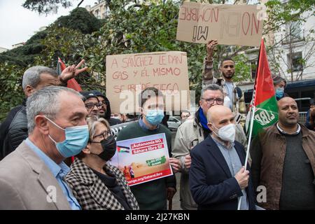 Madrid, Spagna. 30th Mar 2022. (3/30/2022) Iñigo Errejon di Mas Pais che dimostra il suo sostegno alla comunità saharawi alle porte del Parlamento spagnolo. (Foto di Fer Capdepon Arroyo/Pacific Press/Sipa USA) Credit: Sipa USA/Alamy Live News Foto Stock