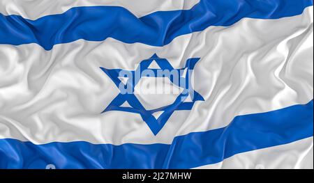Bandiera israeliana con pieghe. 3d rendering. Foto Stock