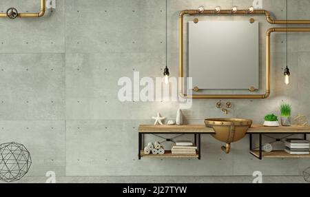 Moderno bagno interno in stile loft cassettiera Foto Stock