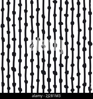 Ripetizione senza giunture con linee e cerchi verticali. Sfondo geometrico astratto in bianco e nero. Illustrazione Vettoriale