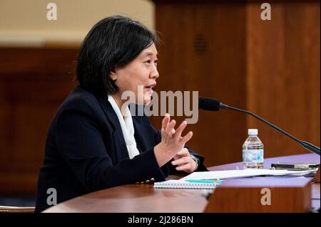 Washington, DC, Stati Uniti. 30th Mar 2022. 30 marzo 2022 - Washington, DC, Stati Uniti: Ambasciatore del commercio degli Stati Uniti KATHERINE TAI che parla ad un'audizione del comitato di modi & mezzi della Camera. (Credit Image: © Michael Brochstein/ZUMA Press Wire) Credit: ZUMA Press, Inc./Alamy Live News Foto Stock