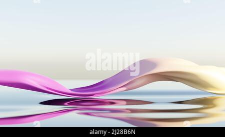 Vento nastro di vetro su acqua. Carta da parati astratta per striscione. 3d rendering. Foto Stock