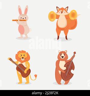 quattro simpatici animali che suonano strumenti Illustrazione Vettoriale