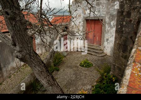 Vista su un vicolo nella città vecchia di Sintra, Portogallo Foto Stock