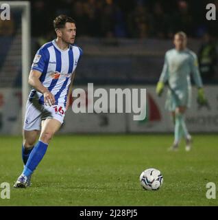 HARTLEPOOL, REGNO UNITO. MAR 29th Hartlepool United's Neill Byrne durante la partita della Sky Bet League 2 tra Hartlepool United e Mansfield Town a Victoria Park, Hartlepool martedì 29th marzo 2022. (Credit: Michael driver | MI News) Credit: MI News & Sport /Alamy Live News Foto Stock