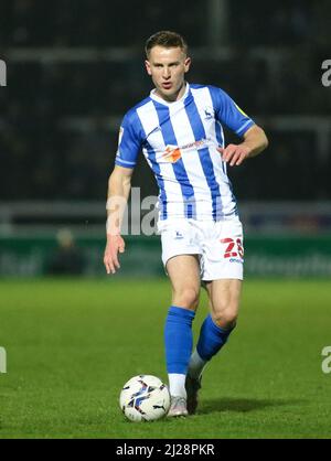 HARTLEPOOL, REGNO UNITO. MAR 29th Bryn Morris di Hartlepool United durante la partita della Sky Bet League 2 tra Hartlepool United e Mansfield Town a Victoria Park, Hartlepool martedì 29th marzo 2022. (Credit: Michael driver | MI News) Credit: MI News & Sport /Alamy Live News Foto Stock