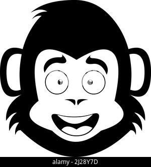 Illustrazione vettoriale del volto di una scimmia o di un cartoon gorilla disegnato in bianco e nero Illustrazione Vettoriale