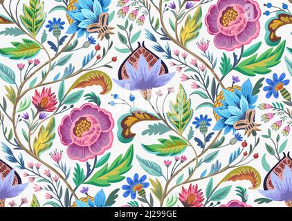 Vintage motivo ornamentale floreale ni stile vittoriano per arredamento, carta da parati, tessuto design. Illustrazione Vettoriale